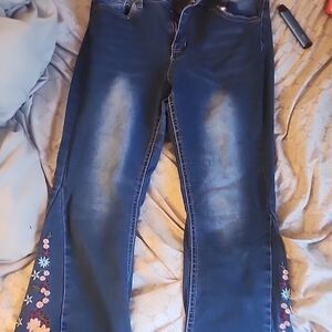 Women's Blue Floral Embroidered Jeans